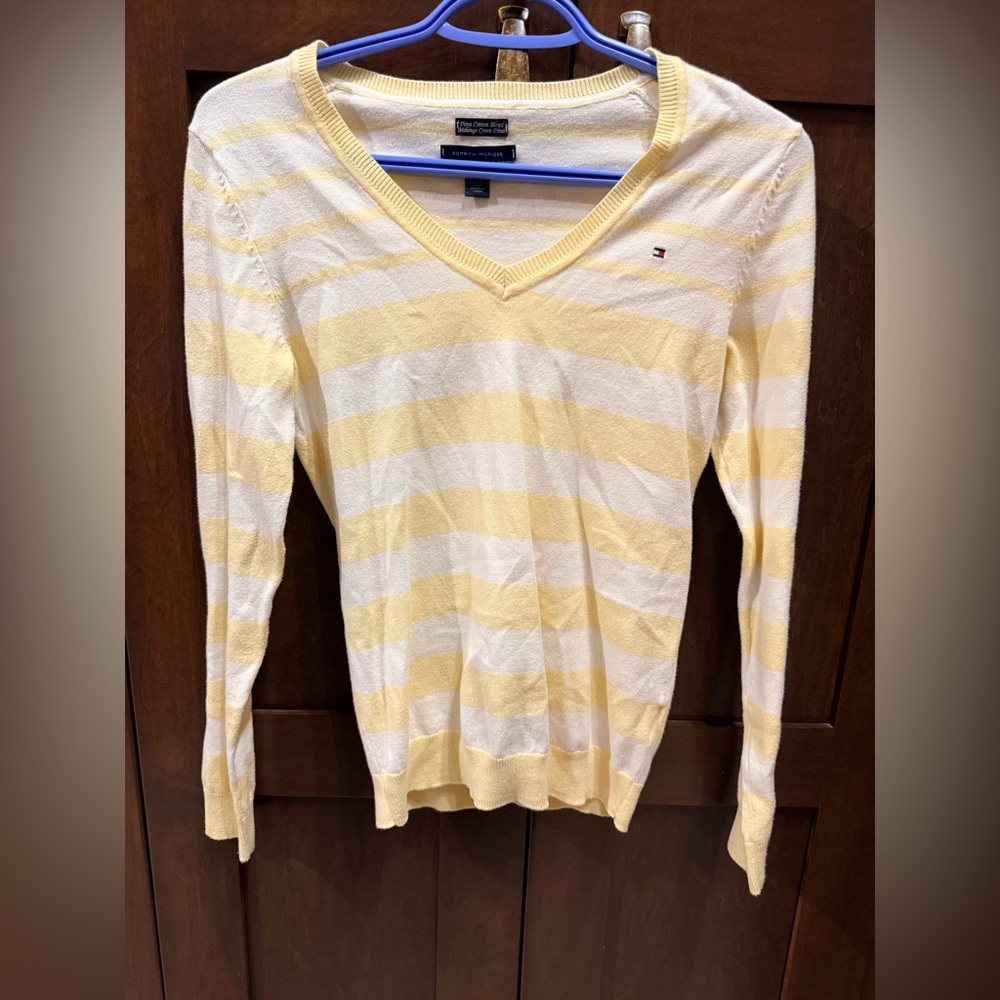 Tommy Hilfiger Women's small Long Sleeve Yellow and White Top